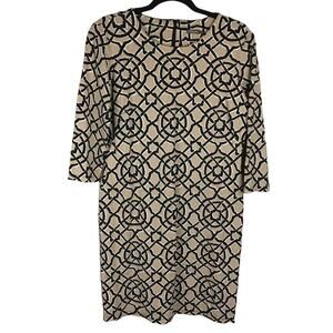 J. McLaughlin Dress Tan Black Geometric Printed 3/4 Sleeve Knit Sheath Women's S